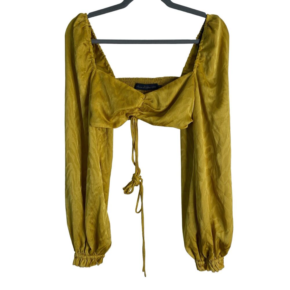 Revolve House of Harlow Cropped Textured Top Long Sleeve Smocked Back Size S